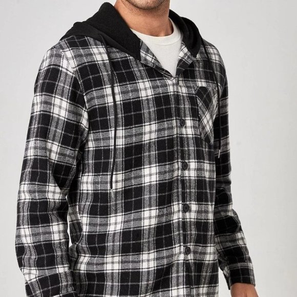 Black And White Mens Hooded Overcoat - Picture 5 of 5